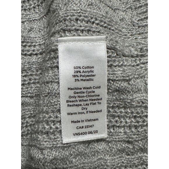 Talbots Sweater Womens 2X Gray Metallic Shimmer Cable Knit Fisherman Minimalist - Picture 8 of 10